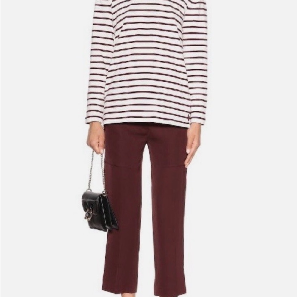 Victoria Beckham Striped Knot Grosgrain Trim Top in White and Maroon - Picture 3 of 9